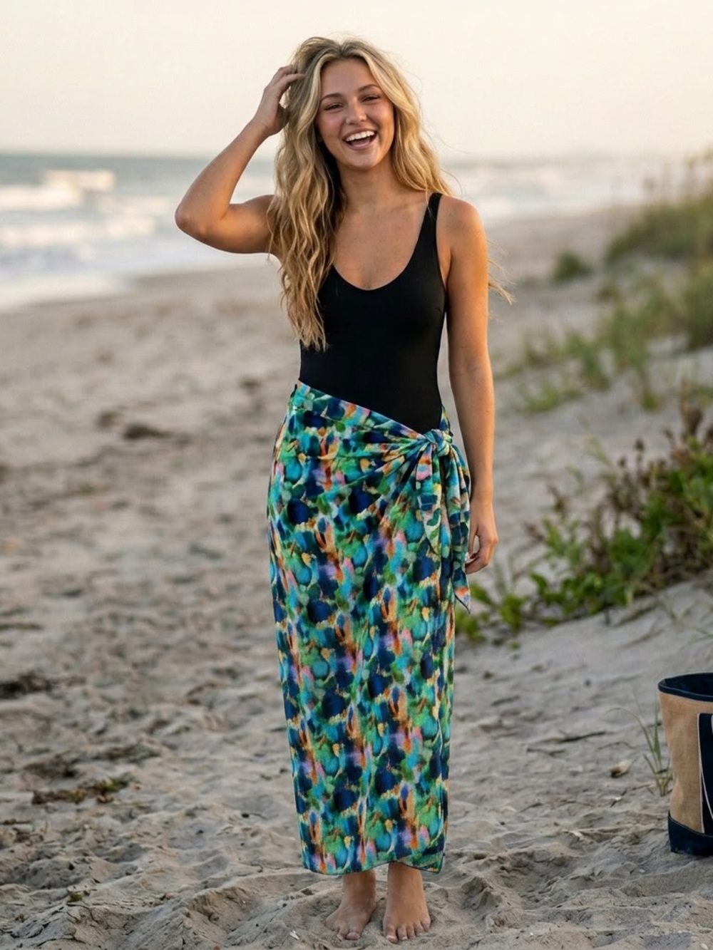 Forever French Multicolor Watercolor Print Women's Swim Sarong